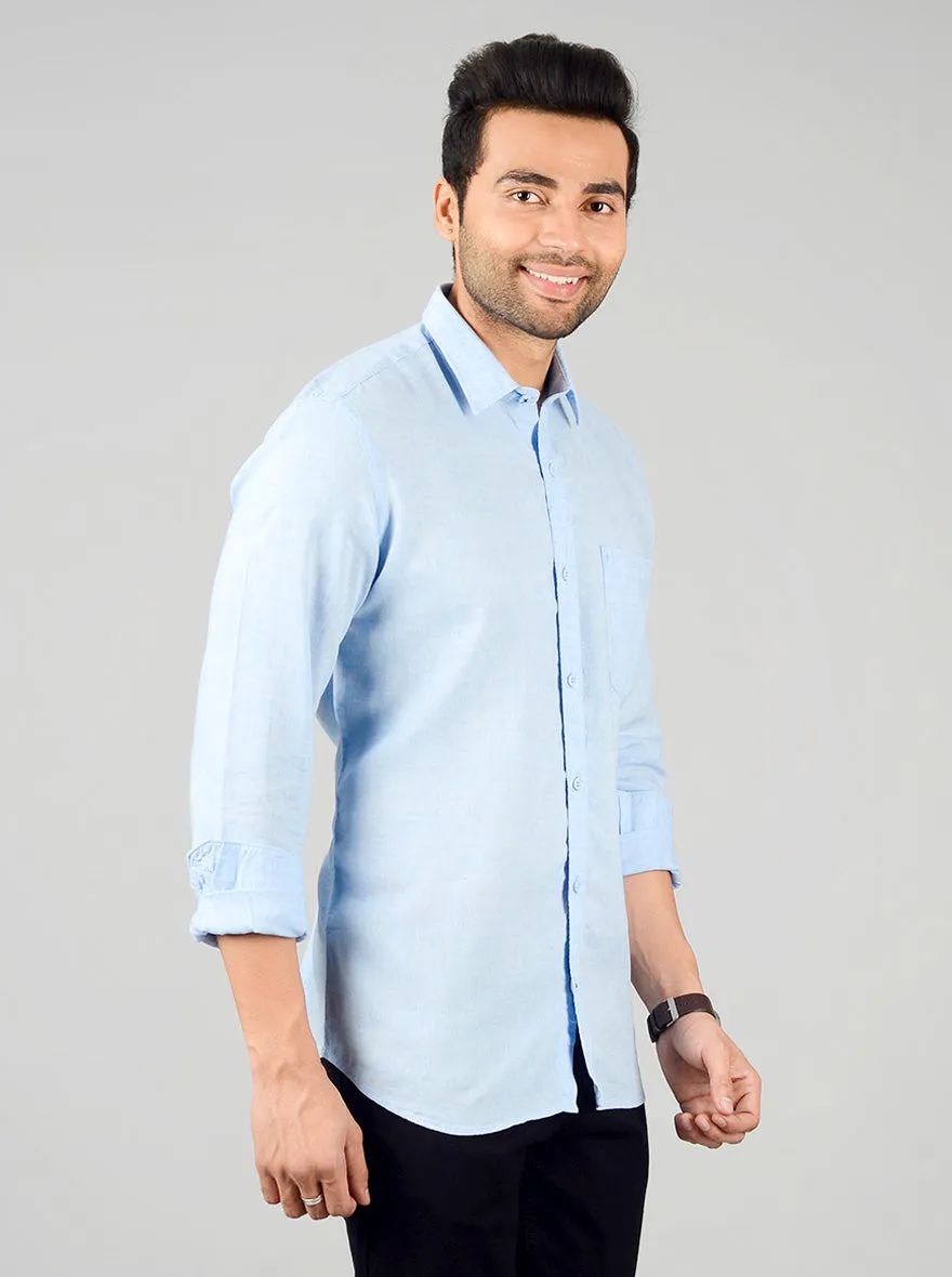Pastel Blue Solid Slim Fit Casual Shirt | JadeBlue