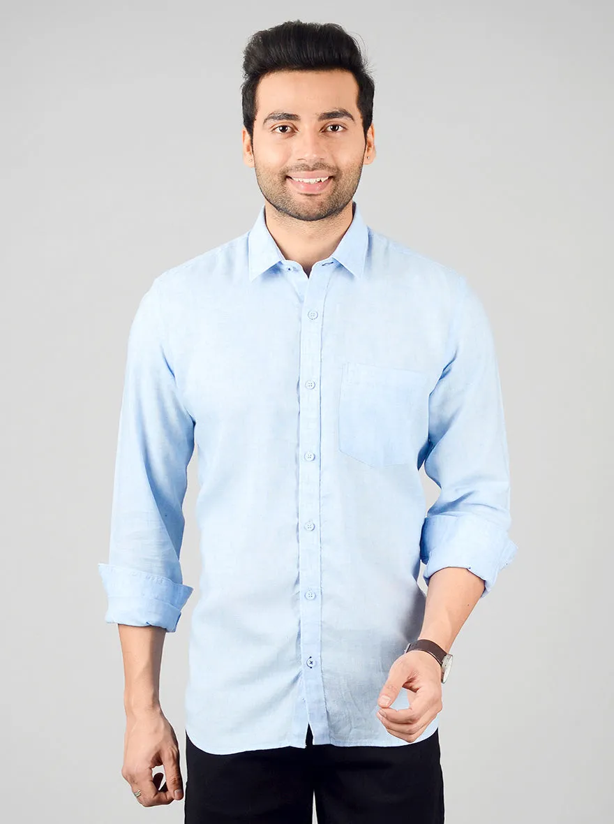 Pastel Blue Solid Slim Fit Casual Shirt | JadeBlue