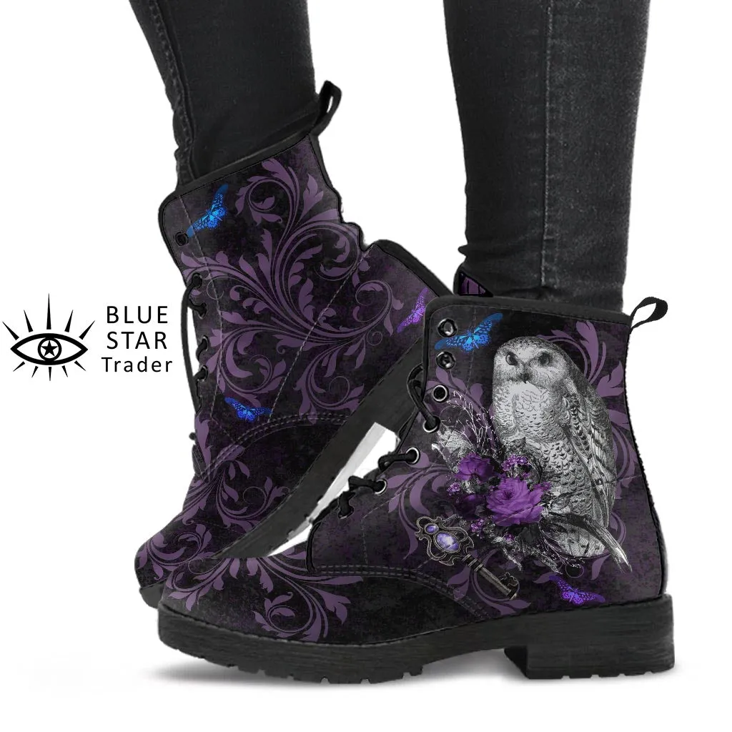 Purple Owl Boots Combat Style (Size EU41 / Women's 10 / Men's Size 7