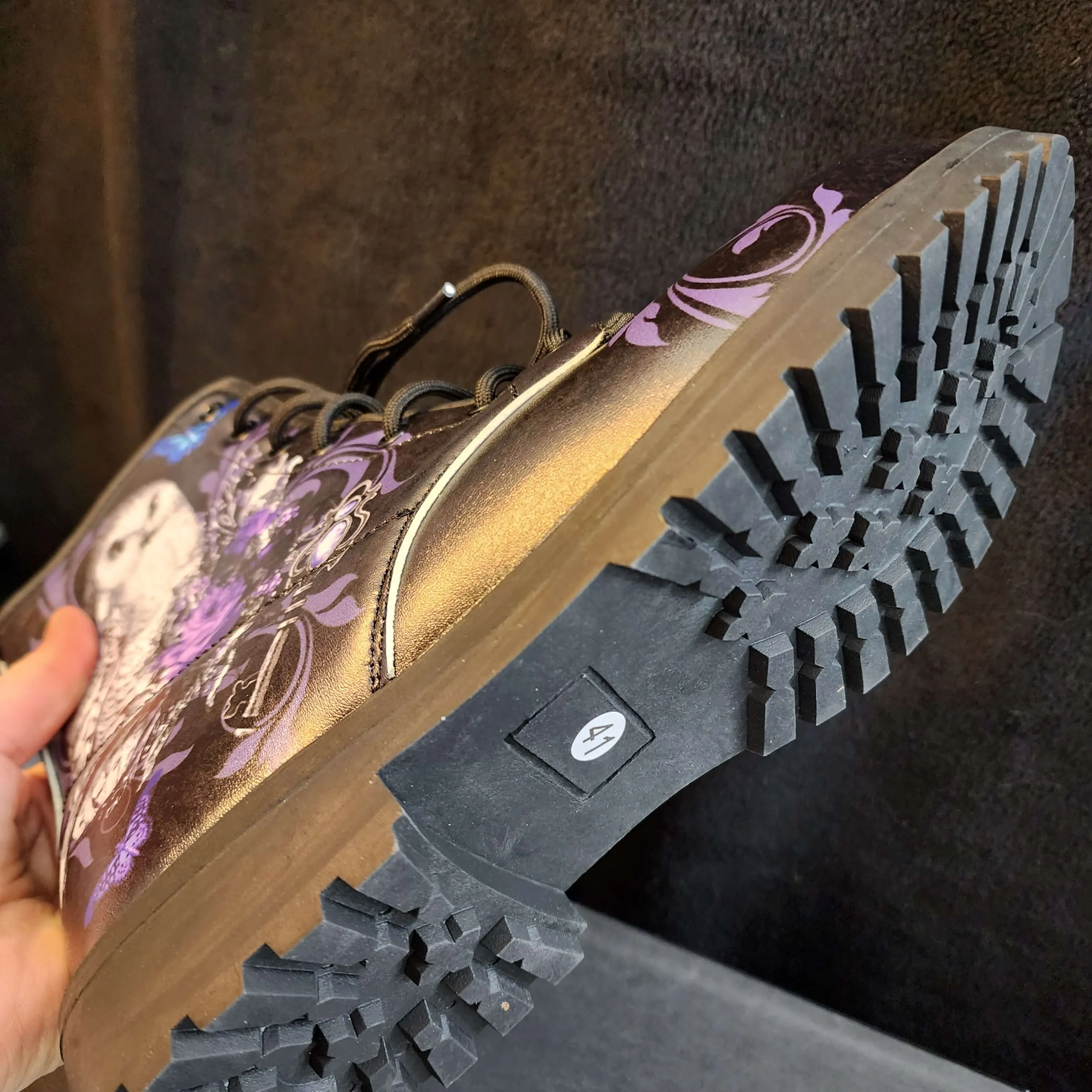 Purple Owl Boots Combat Style (Size EU41 / Women's 10 / Men's Size 7