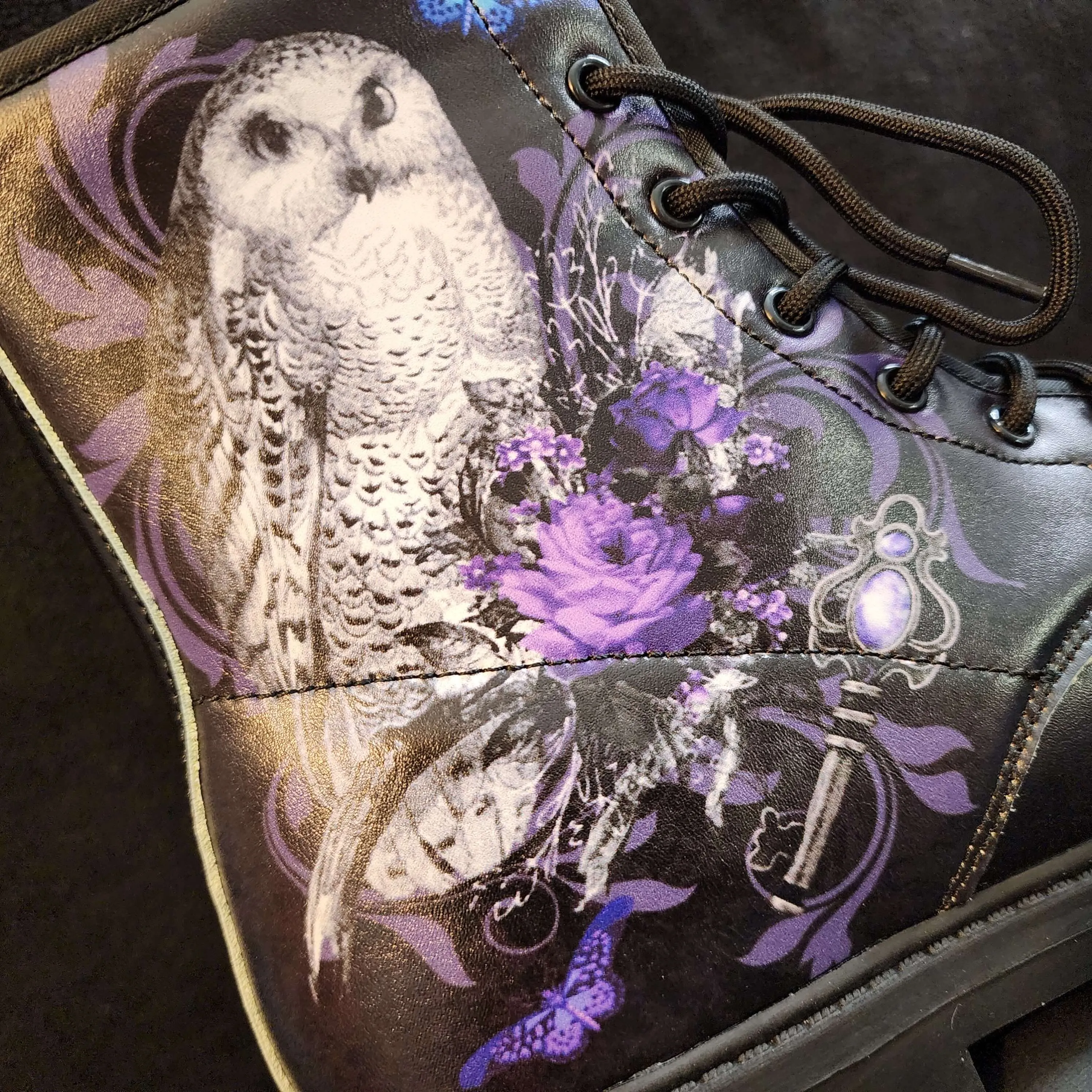 Purple Owl Boots Combat Style (Size EU41 / Women's 10 / Men's Size 7