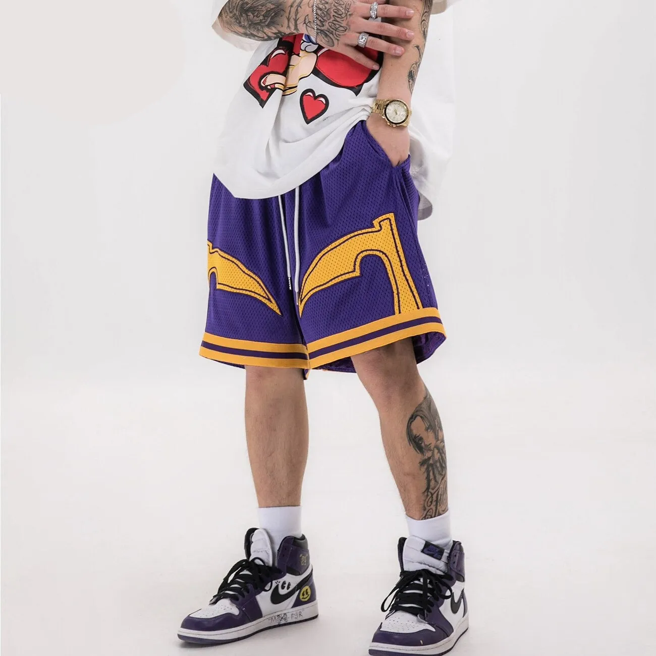 "BSKT" Short violet jaune Streetwear - URB1™