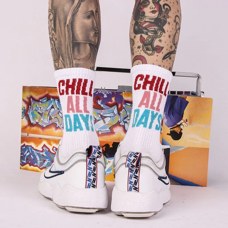 "CHILL ALL DAYS" Chaussettes Montantes Streetwear - URB1™