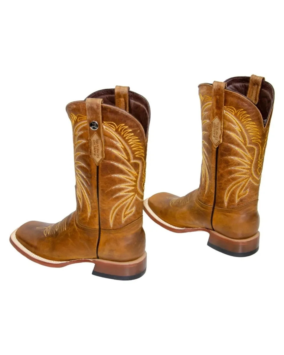 RANCHO SEMENTAL MEN'S Crazy Honey Western Boots Whit Honey Top Triple Stitch
