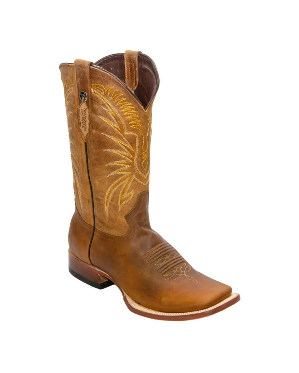 RANCHO SEMENTAL MEN'S Crazy Honey Western Boots Whit Honey Top Triple Stitch
