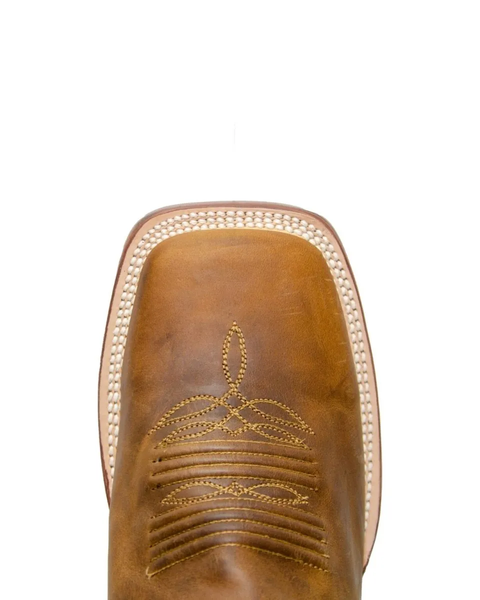 RANCHO SEMENTAL MEN'S Crazy Honey Western Boots Whit Honey Top Triple Stitch