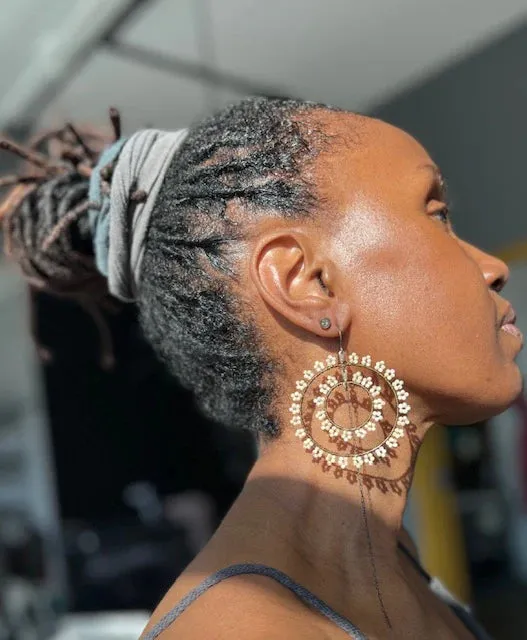 Rebel Antique Brass and Carnellian Semi Precious Stones Beaded Wire Wrap Hoop Earrings