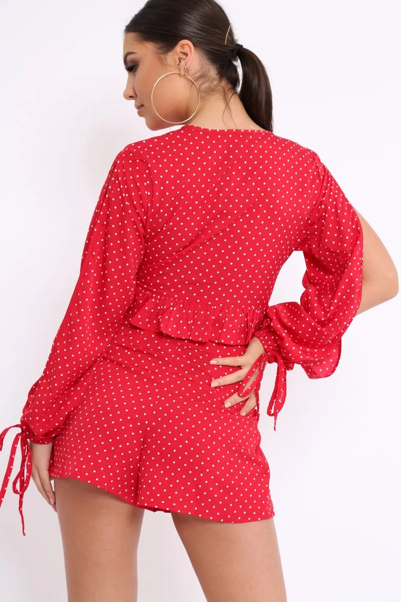Red Polka Dot Frill Tie Crop Top - Anaiya