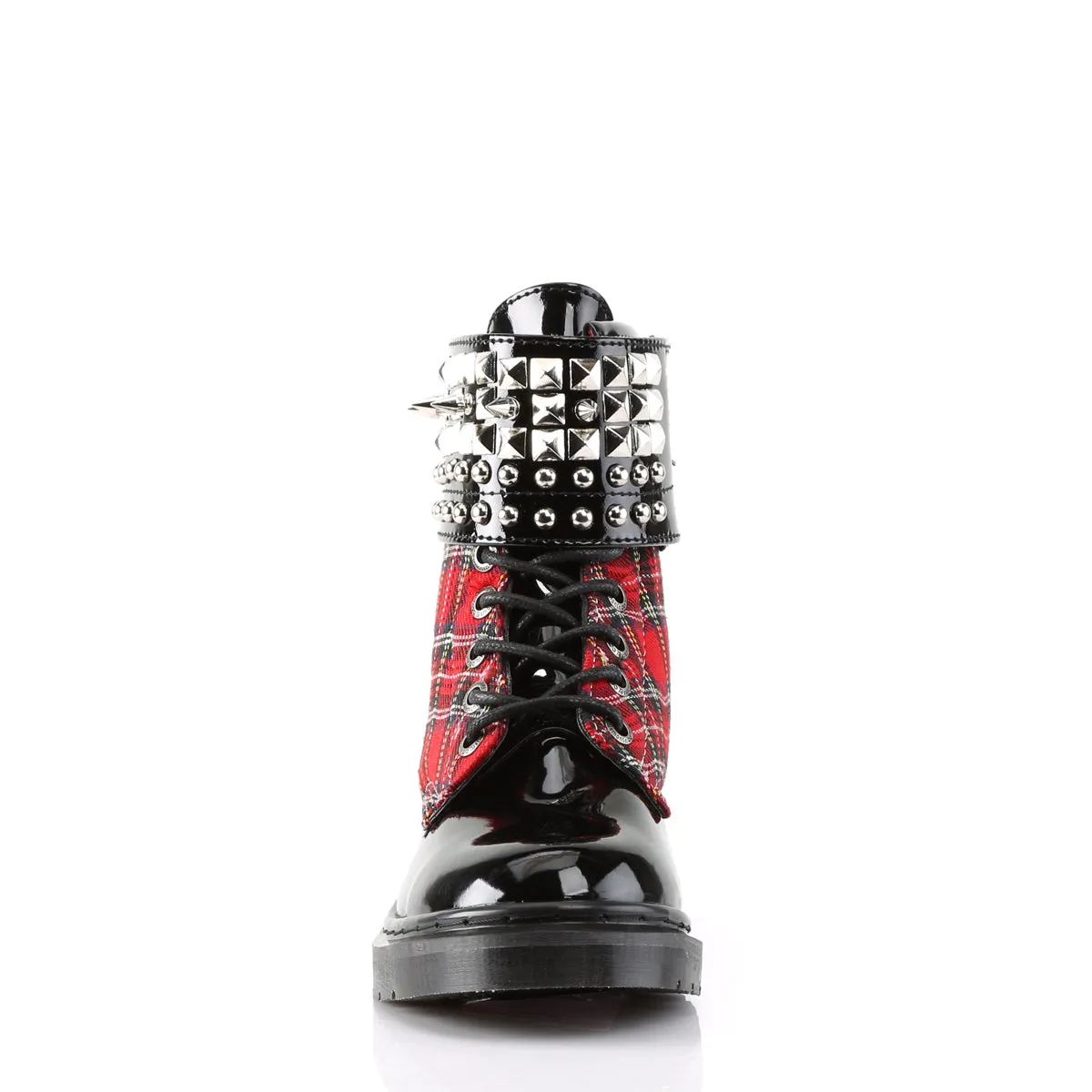RIVAL-106  Red Plaid-Black Patent