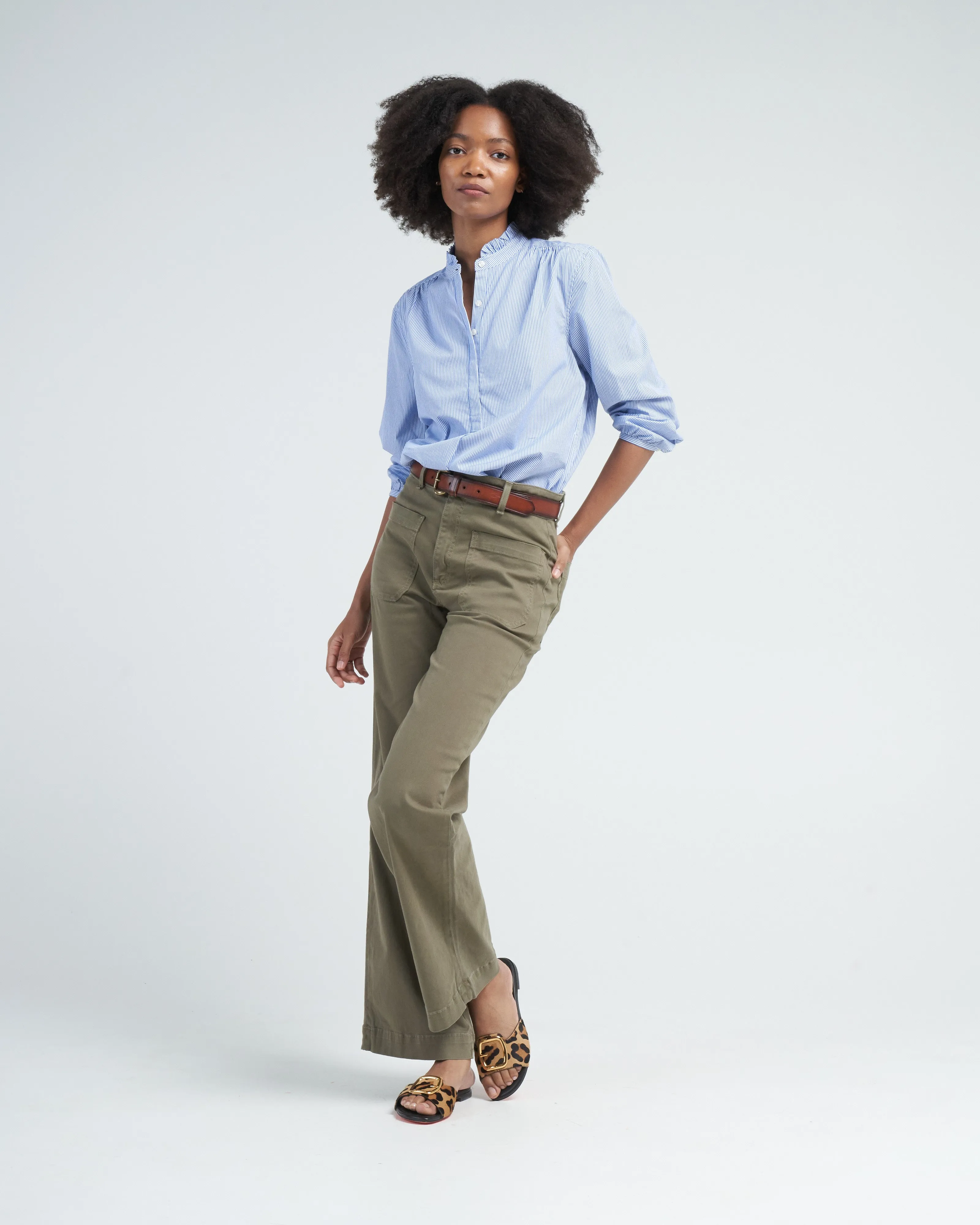 sara b henley shirt - blue/white stripe