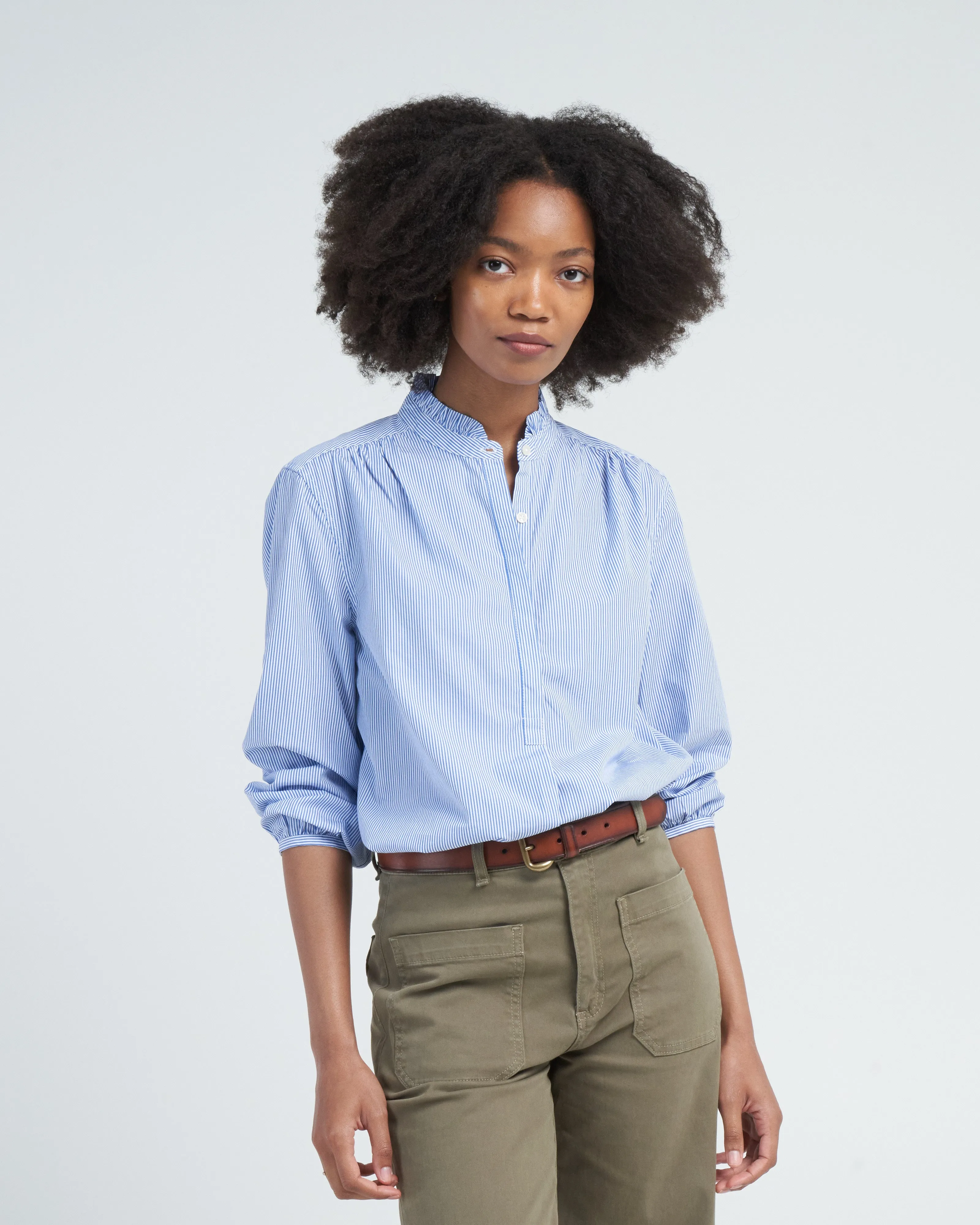 sara b henley shirt - blue/white stripe