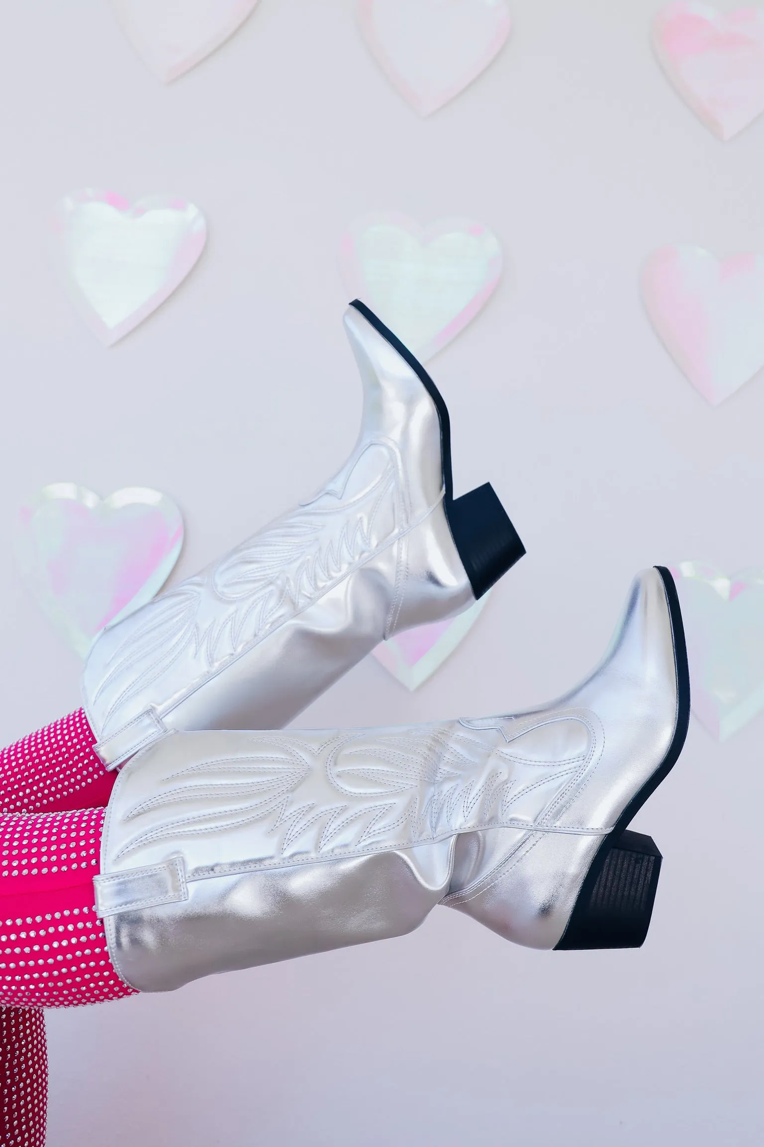 Sedan Western Metallic Boots - Silver