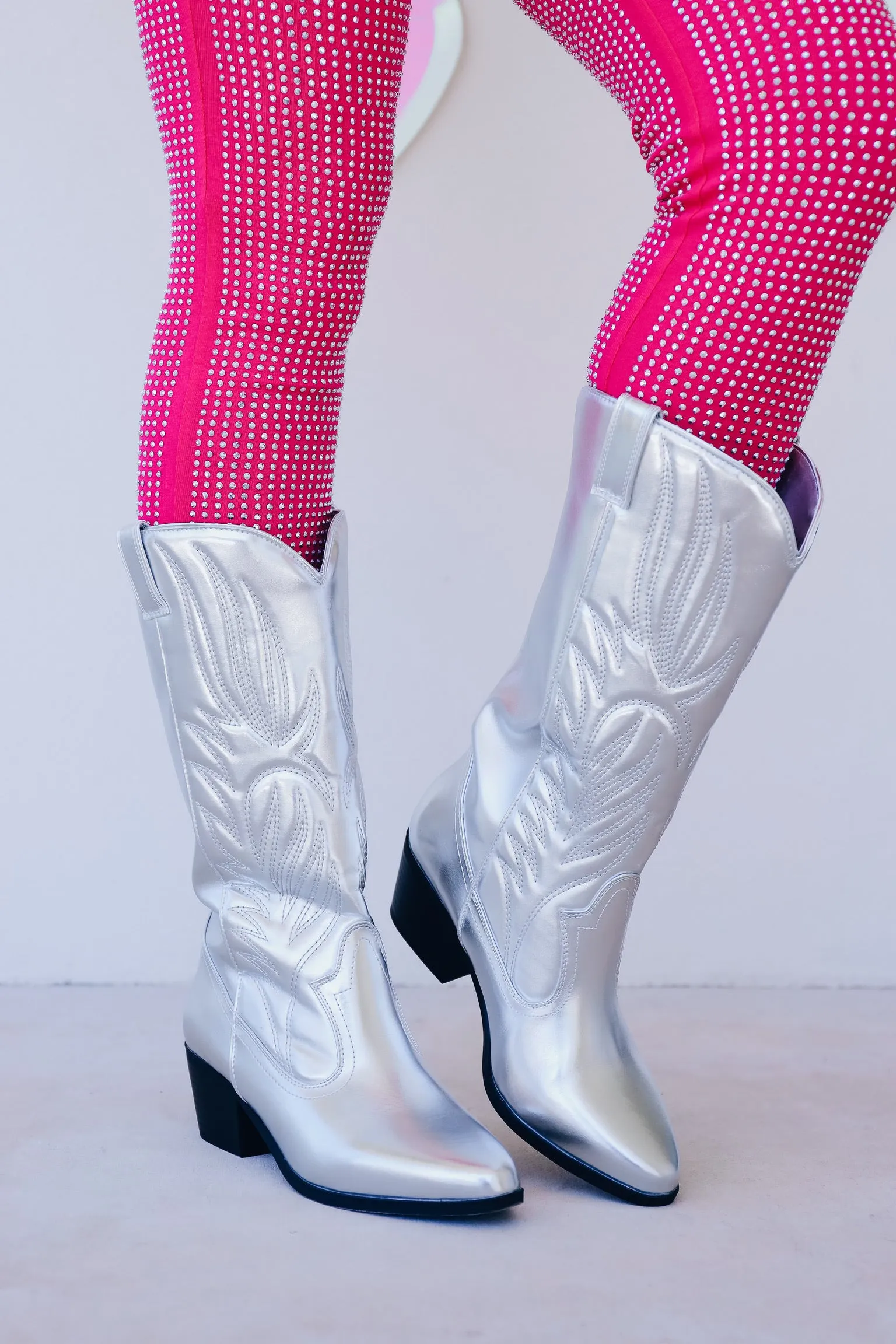 Sedan Western Metallic Boots - Silver