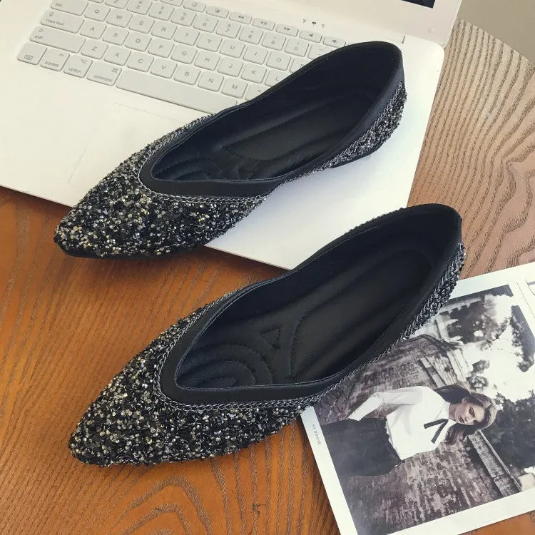 Sequins Flats Pointed Toe Flat Slip-on Shoes