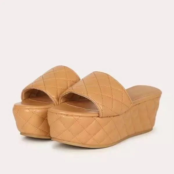 Solid Plaid Platform Sandals Women Shoes Hot Thick Sole Slipper Summer Autumn Slides Plus Size 43 Zapatillas Mujer Casa