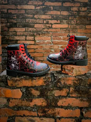 Spider Web Skull Comedian Ankle Flat Combat Boots