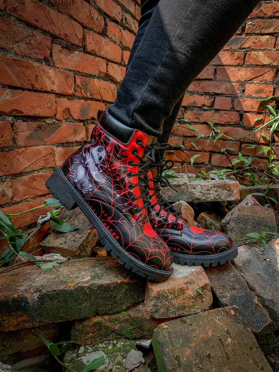 Spider Web Skull Comedian Ankle Flat Combat Boots