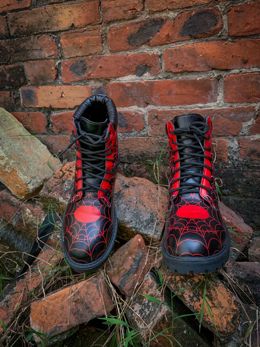 Spider Web Skull Comedian Ankle Flat Combat Boots