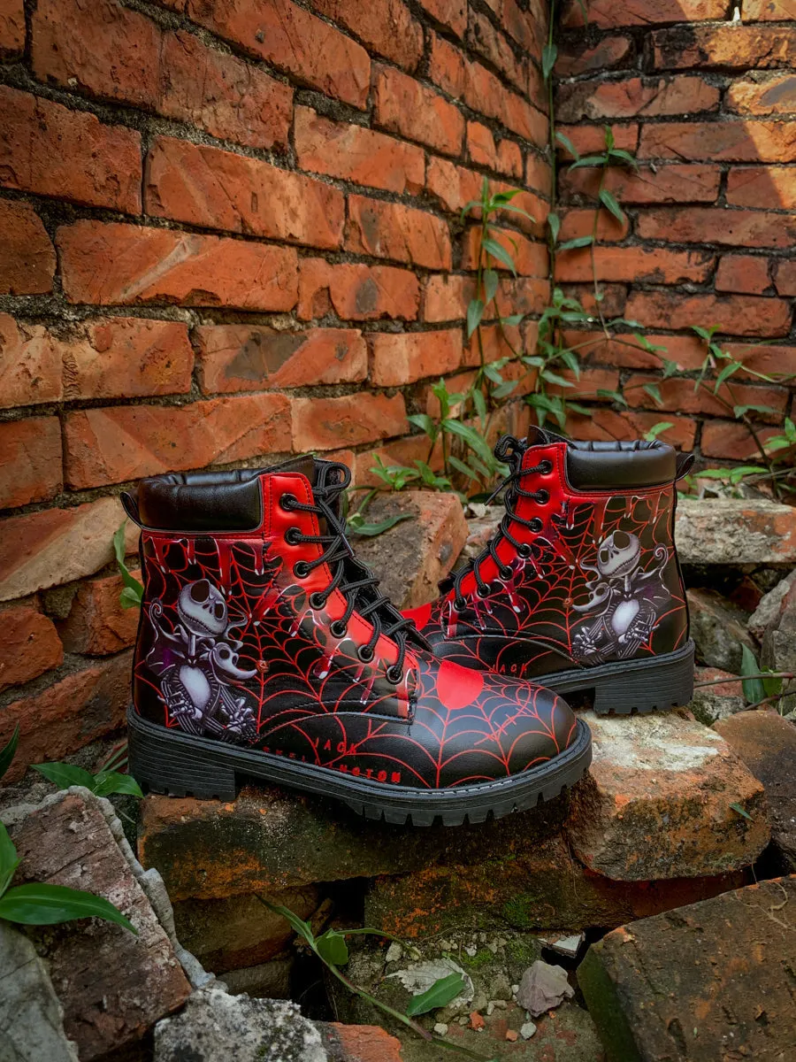 Spider Web Skull Comedian Ankle Flat Combat Boots