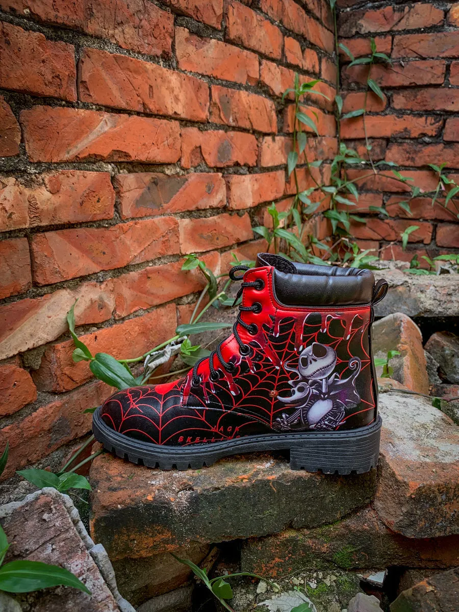 Spider Web Skull Comedian Ankle Flat Combat Boots
