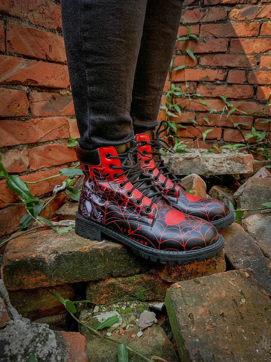 Spider Web Skull Comedian Ankle Flat Combat Boots