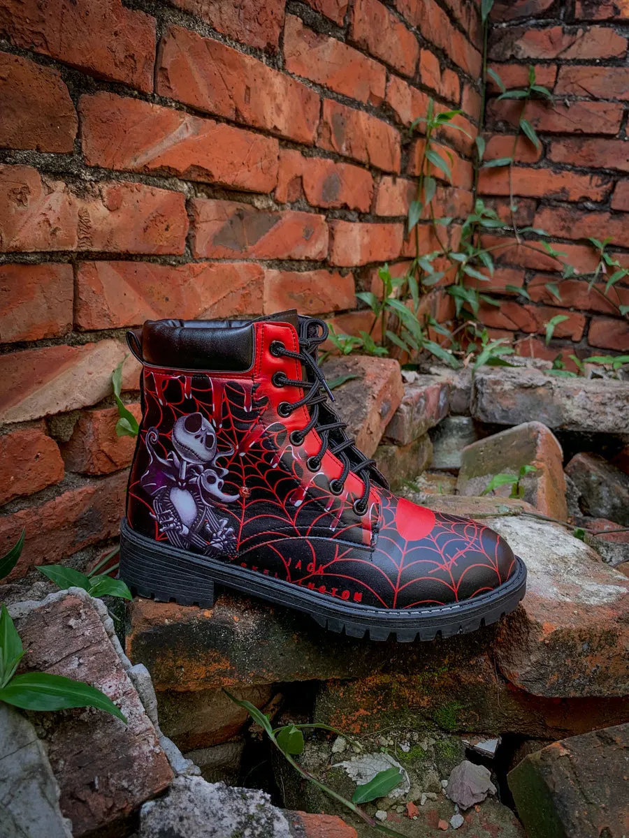 Spider Web Skull Comedian Ankle Flat Combat Boots