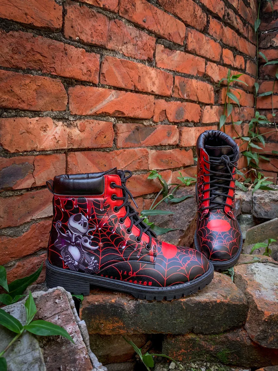 Spider Web Skull Comedian Ankle Flat Combat Boots