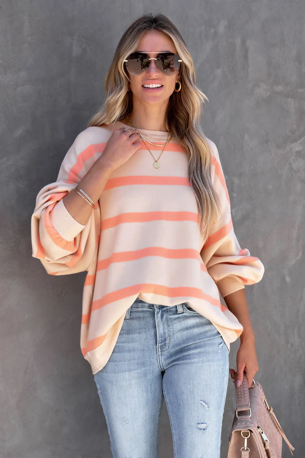 Stripe Striped Drop Shoulder Pullover Sweatshirt