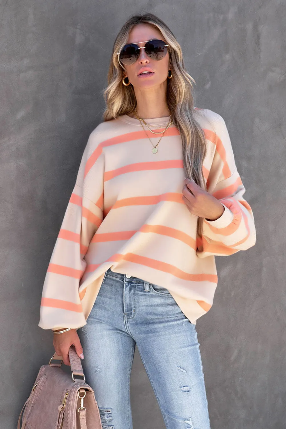 Stripe Striped Drop Shoulder Pullover Sweatshirt