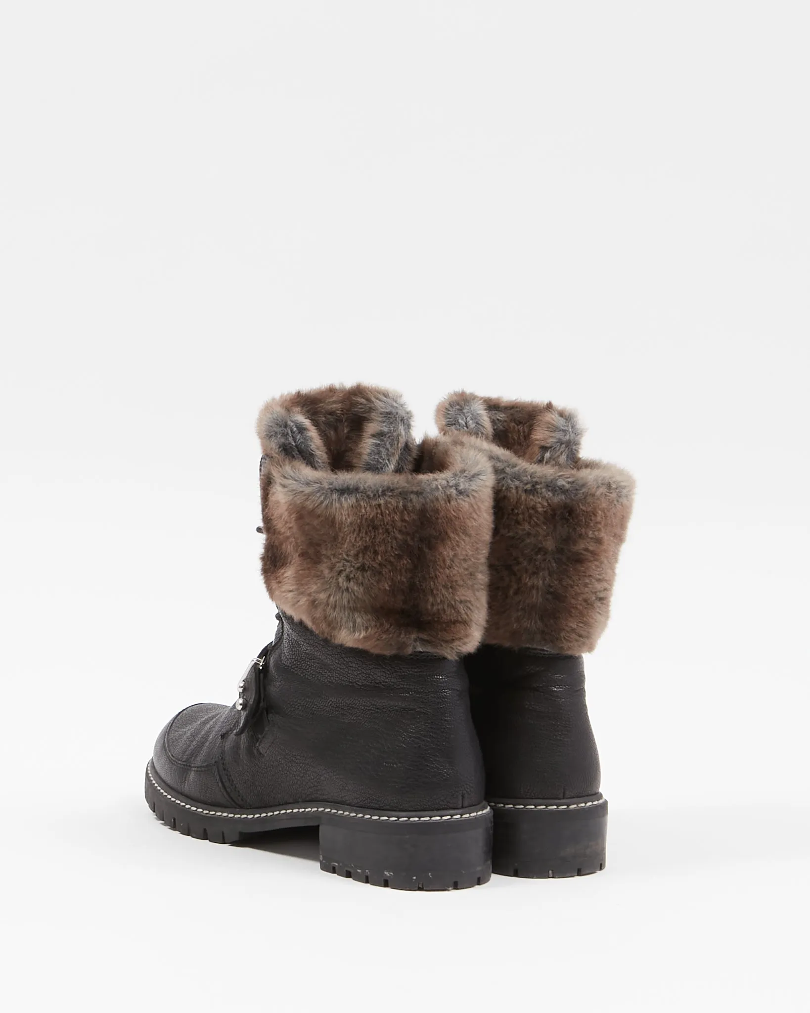 Stuart Weitzman Black Leather & Fur Combat Boots - 8