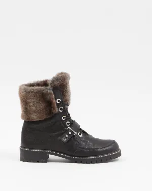 Stuart Weitzman Black Leather & Fur Combat Boots - 8
