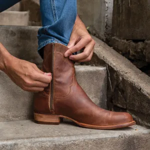 Tan Leather Barstow Slip On Zipper Western Cowboy Boots - Cowboy Boots