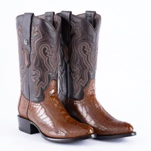TANNER MARK EXOTIC LEATHER Ostrich Leg Brown Cowboy Boots Snip Toe