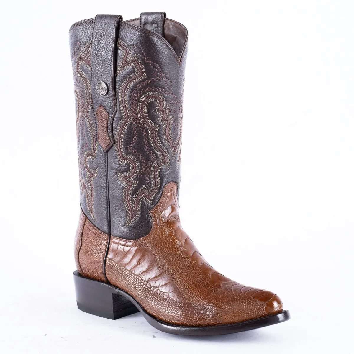 TANNER MARK EXOTIC LEATHER Ostrich Leg Brown Cowboy Boots Snip Toe
