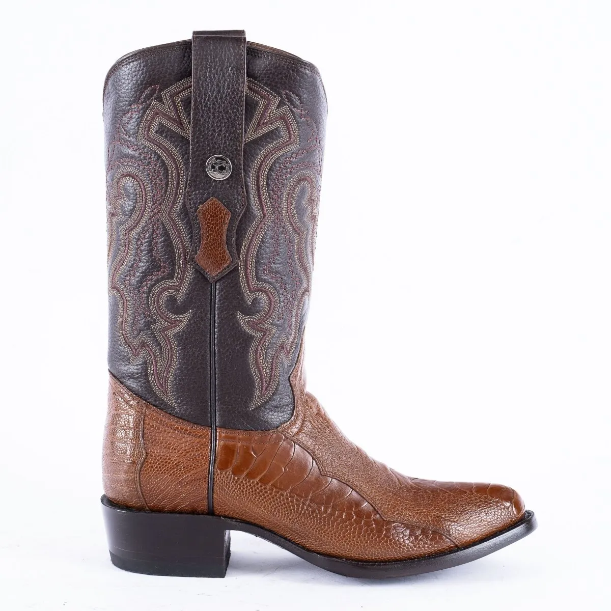 TANNER MARK EXOTIC LEATHER Ostrich Leg Brown Cowboy Boots Snip Toe