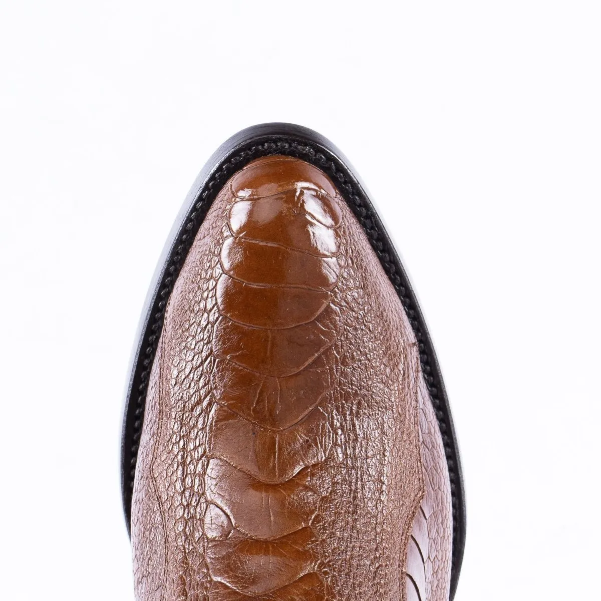 TANNER MARK EXOTIC LEATHER Ostrich Leg Brown Cowboy Boots Snip Toe