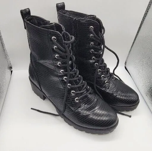 TRUE CRAFT BLACK WOMEN ANKLE BOOTS CROCODILE LOOK LACE UP