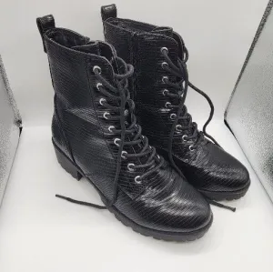 TRUE CRAFT BLACK WOMEN ANKLE BOOTS CROCODILE LOOK LACE UP