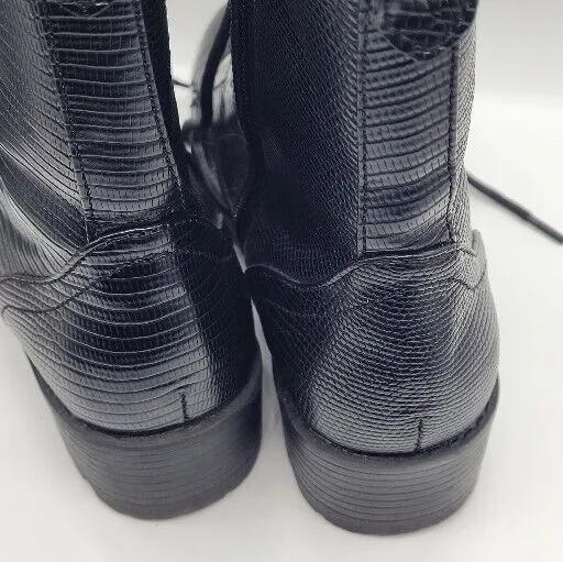 TRUE CRAFT BLACK WOMEN ANKLE BOOTS CROCODILE LOOK LACE UP