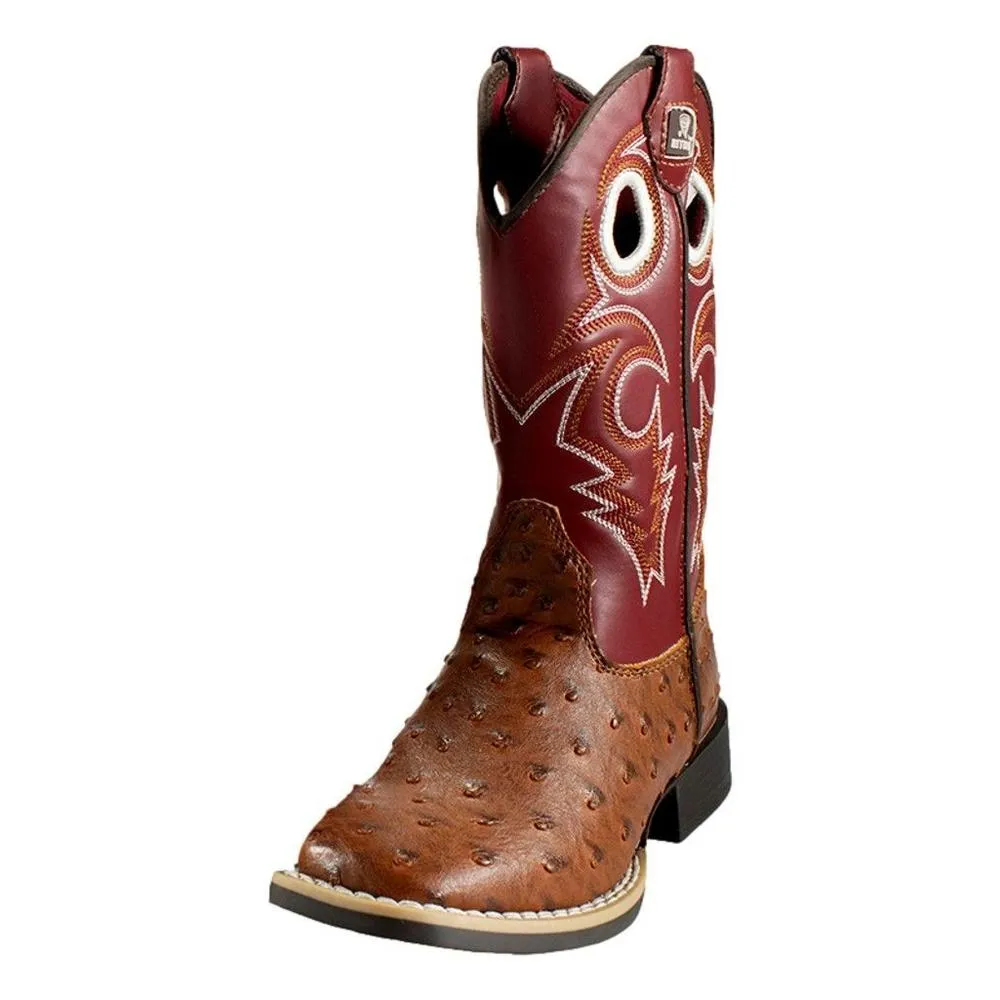 Twister Western Boots Girls Luca Ostrich Square Toe Red