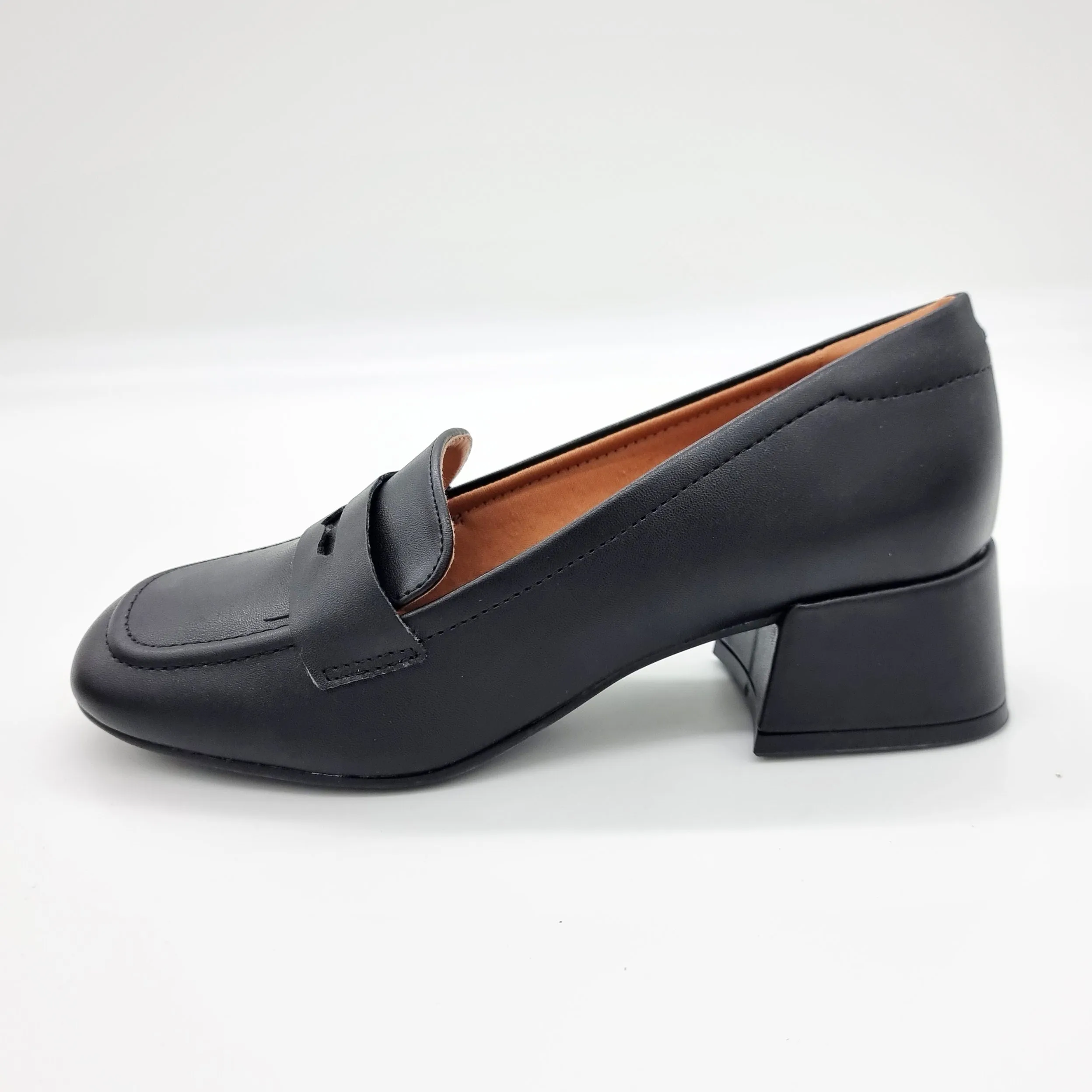 Vizzano 1426-102 Block Heel Round Toe Loafer Pump in Black Napa