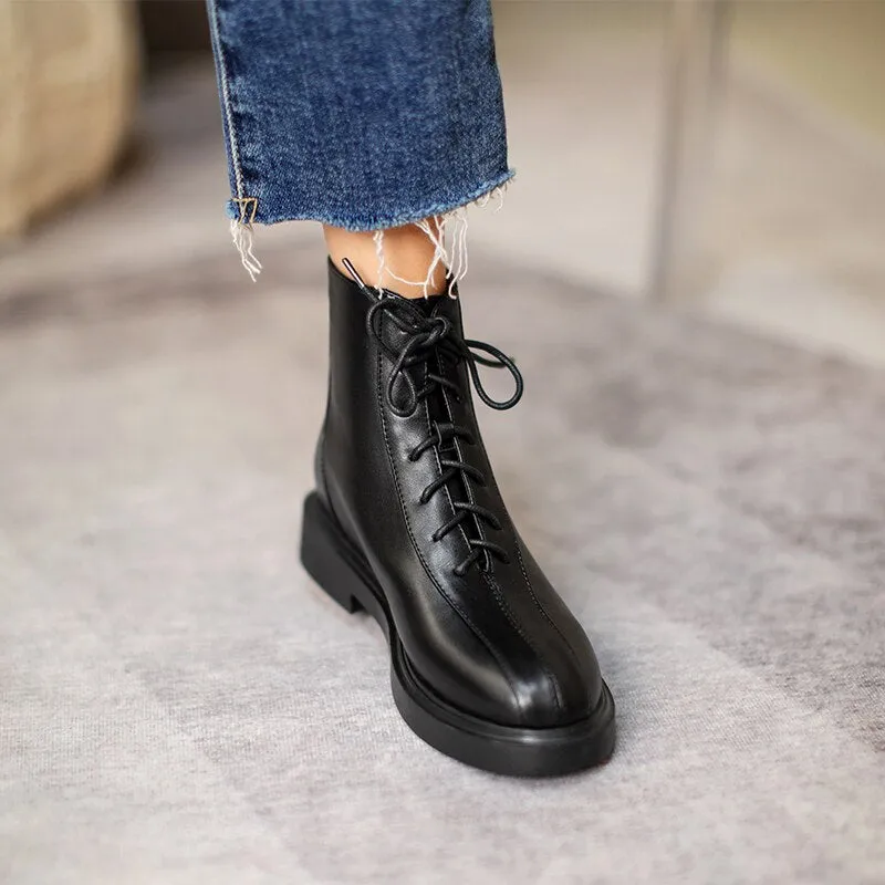 White Black Combat Boots for Women Winter