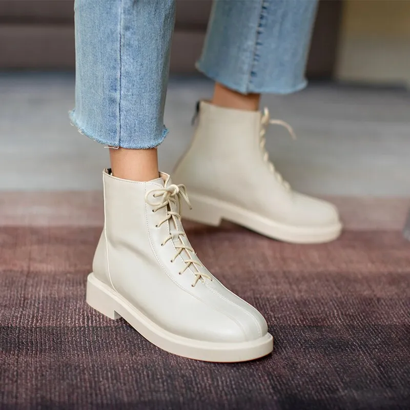 White Black Combat Boots for Women Winter