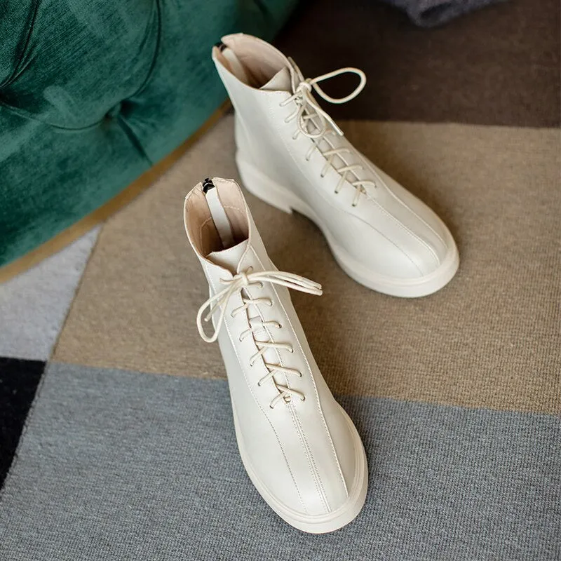 White Black Combat Boots for Women Winter