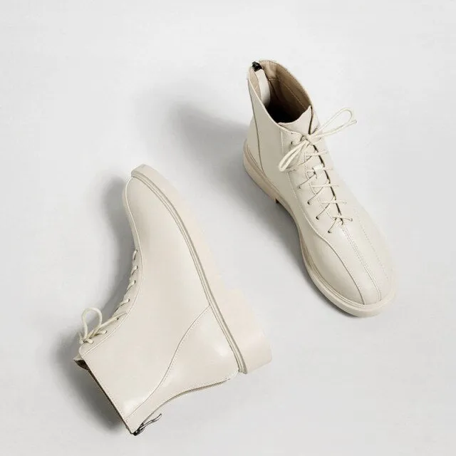 White Black Combat Boots for Women Winter