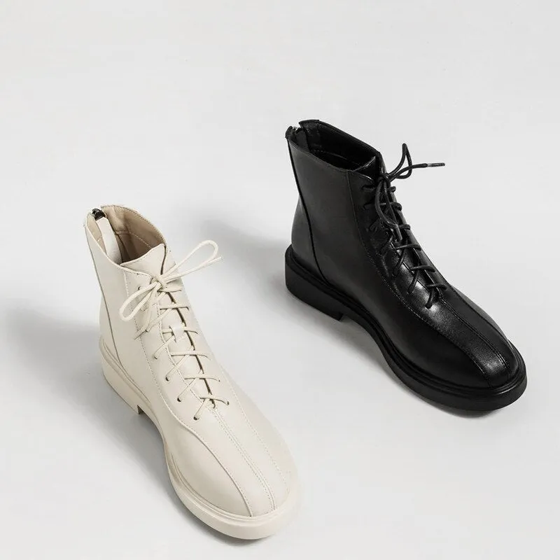 White Black Combat Boots for Women Winter