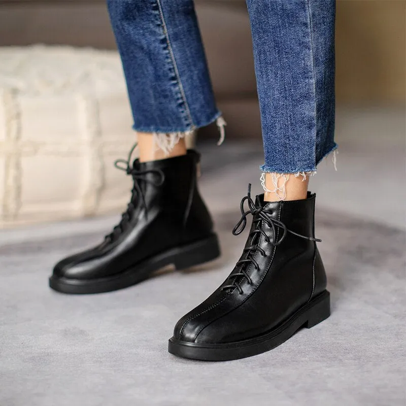 White Black Combat Boots for Women Winter