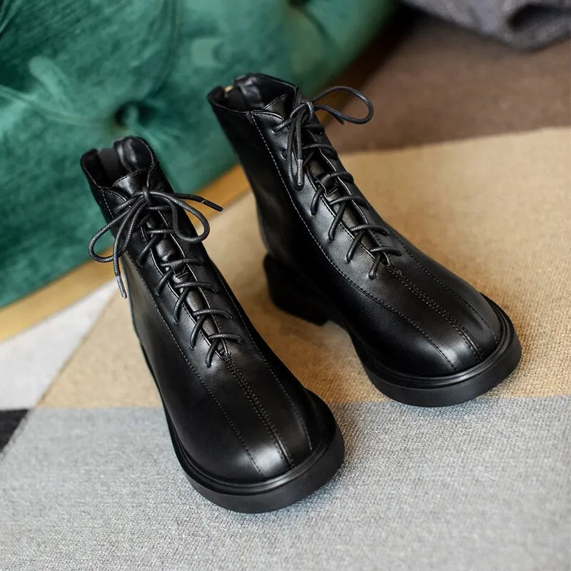 White Black Combat Boots for Women Winter