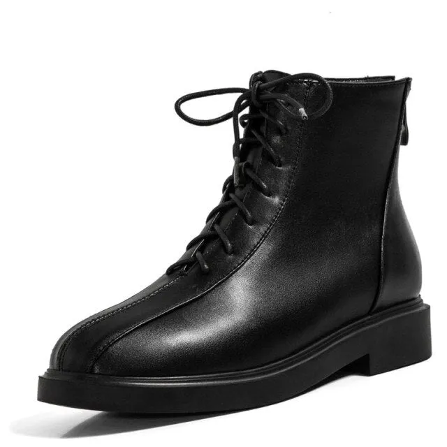 White Black Combat Boots for Women Winter