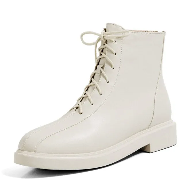 White Black Combat Boots for Women Winter